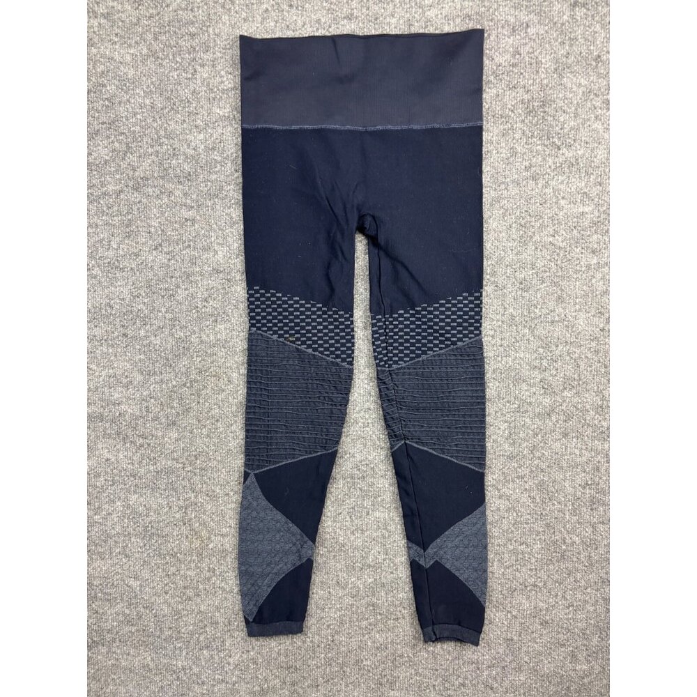 Spanx‎ Look At Me Now Seamless Moto Leggings Medium Blue Stripe High Waist Ankle